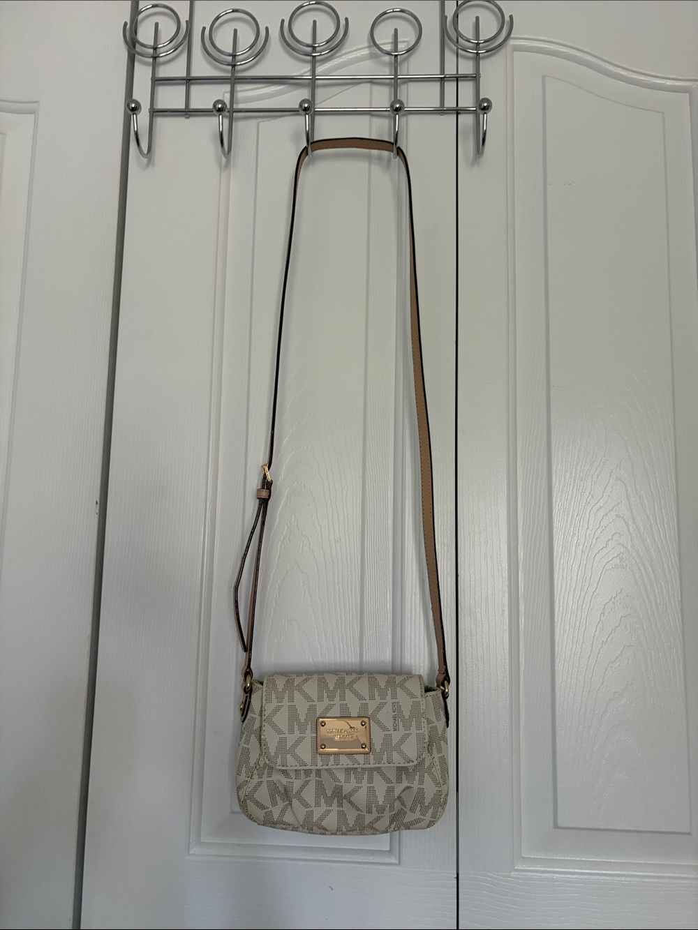Michael Kors Cream Logo Crossbody Bag with Gold Plate